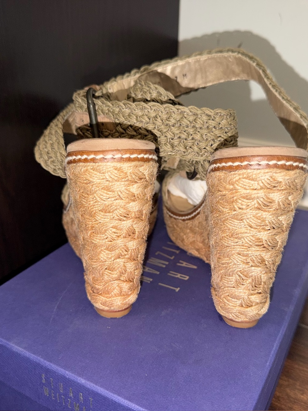 Stuart Weitzman Woven Ankle-Strap Wedge Sandals in Taupe - Picture 5 of 6